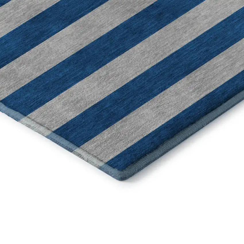 Blue And Gray Striped Washable Area Rug With UV Protection Photo 8