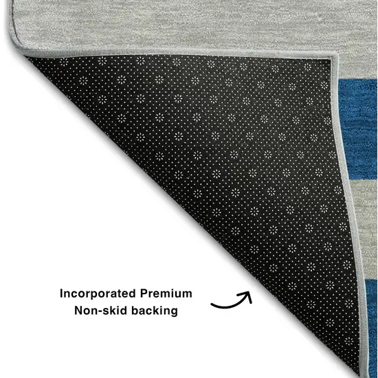Blue And Gray Striped Washable Area Rug With UV Protection Photo 7