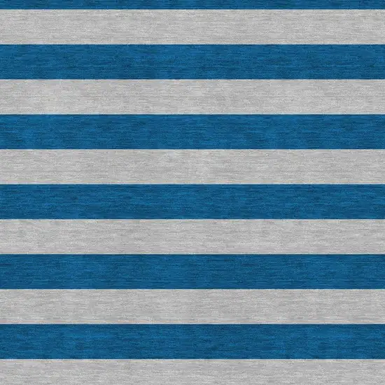 Blue And Gray Striped Washable Area Rug With UV Protection Photo 3