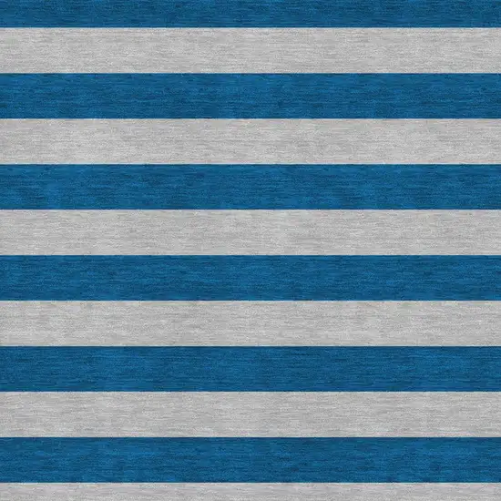 Blue And Gray Striped Washable Area Rug With UV Protection Photo 8