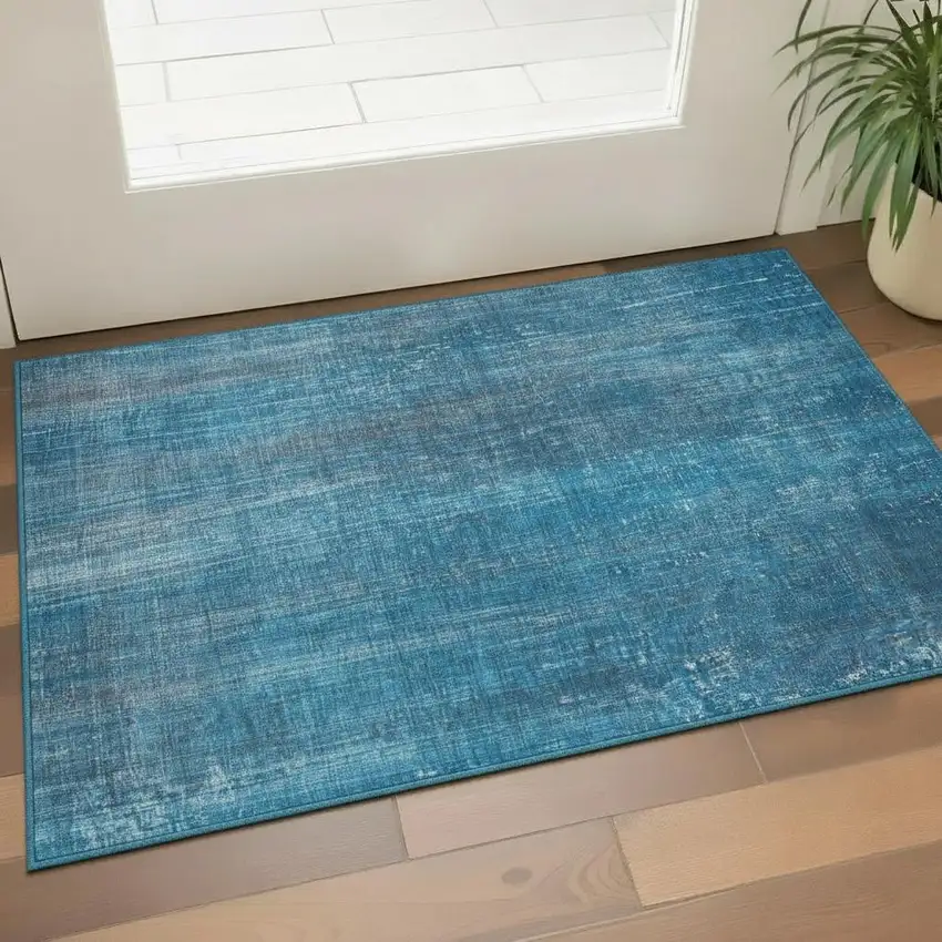 Blue And Gray Striped Washable Area Rug With UV Protection Photo 2