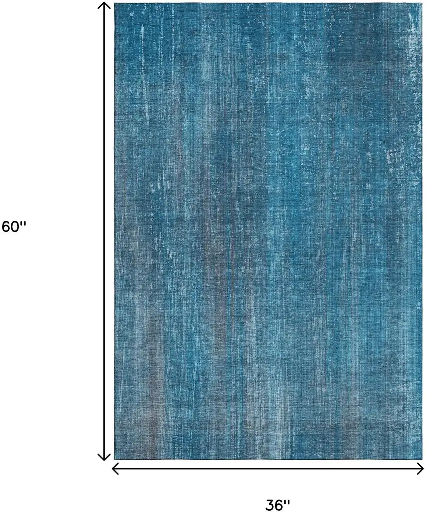 Blue And Gray Striped Washable Area Rug With UV Protection Photo 8