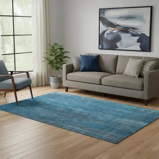 Blue And Gray Striped Washable Area Rug With UV Protection Photo 1
