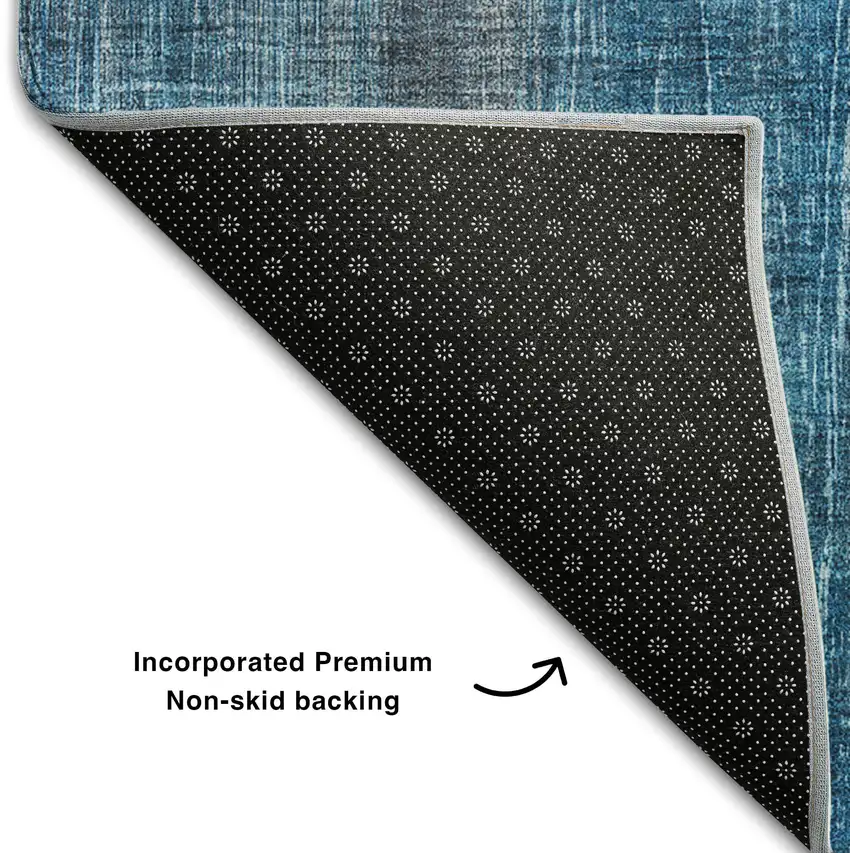 Blue And Gray Striped Washable Area Rug With UV Protection Photo 9
