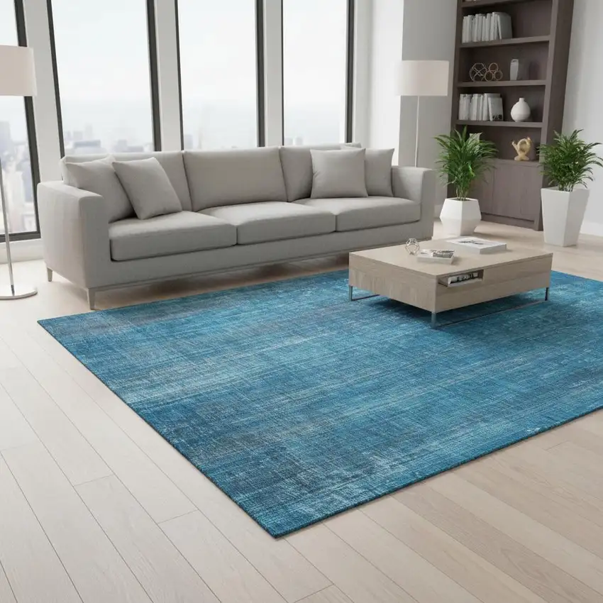 Blue And Gray Striped Washable Area Rug With UV Protection Photo 2