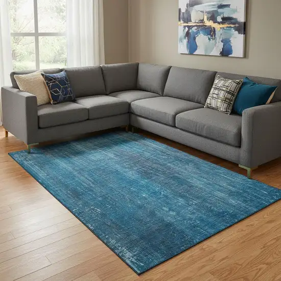 Blue And Gray Striped Washable Area Rug With UV Protection Photo 1