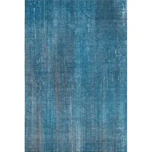 Photo of Blue And Gray Striped Washable Area Rug With UV Protection