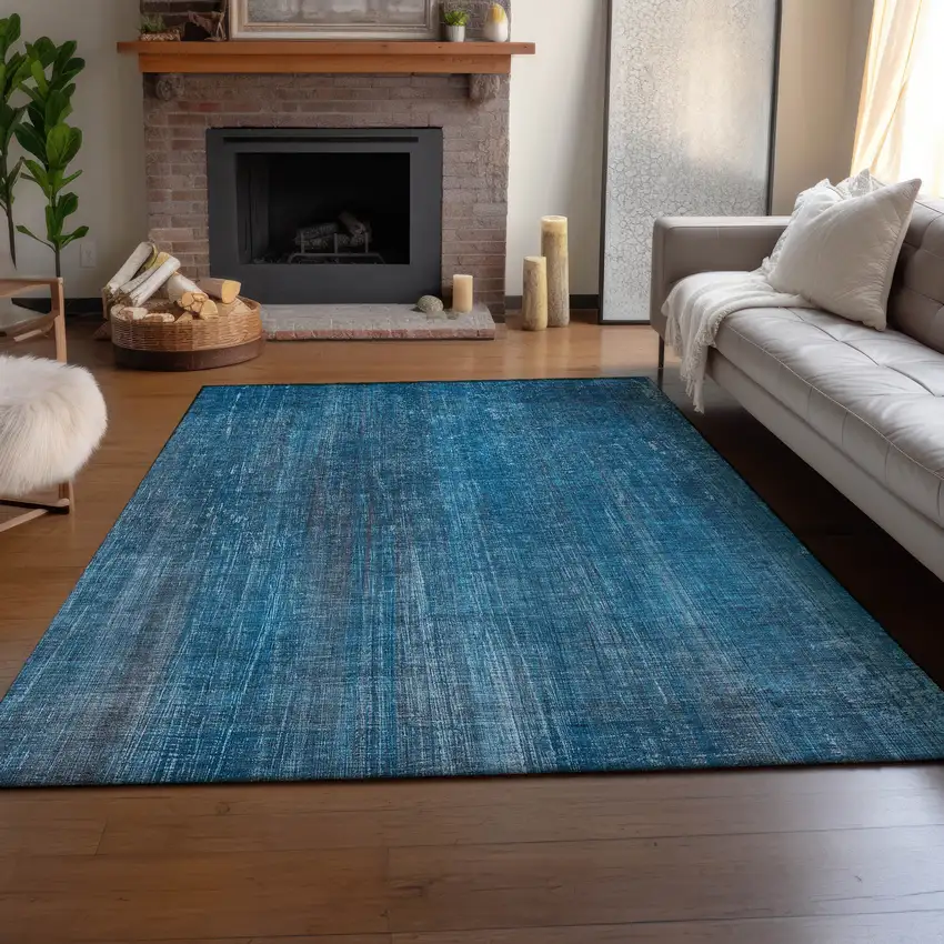 Blue And Gray Striped Washable Area Rug With UV Protection Photo 7