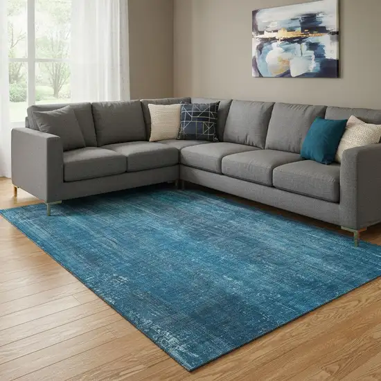 Blue And Gray Striped Washable Area Rug With UV Protection Photo 1