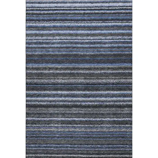 Blue And Gray Striped Washable Area Rug With UV Protection Photo 3