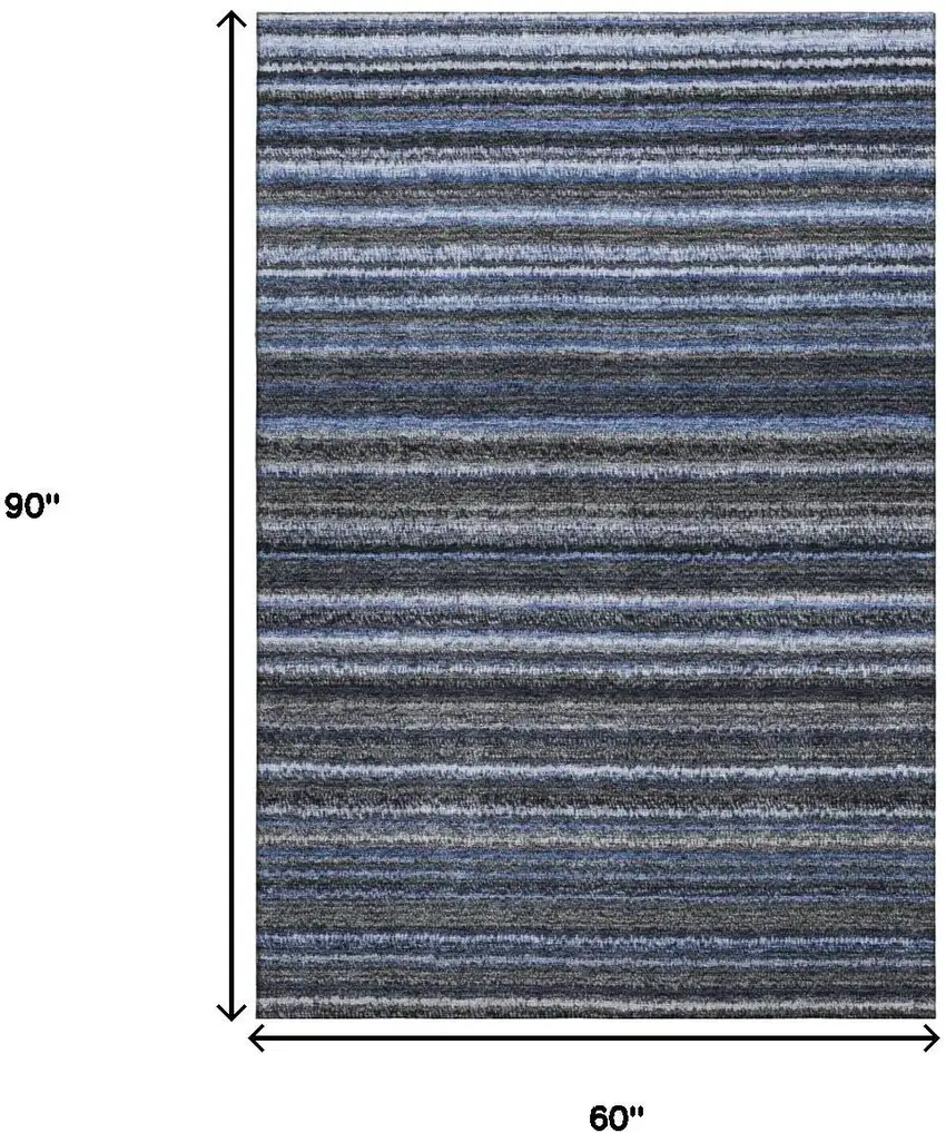 Blue And Gray Striped Washable Area Rug With UV Protection Photo 9