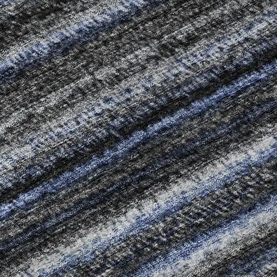 Blue And Gray Striped Washable Area Rug With UV Protection Photo 3