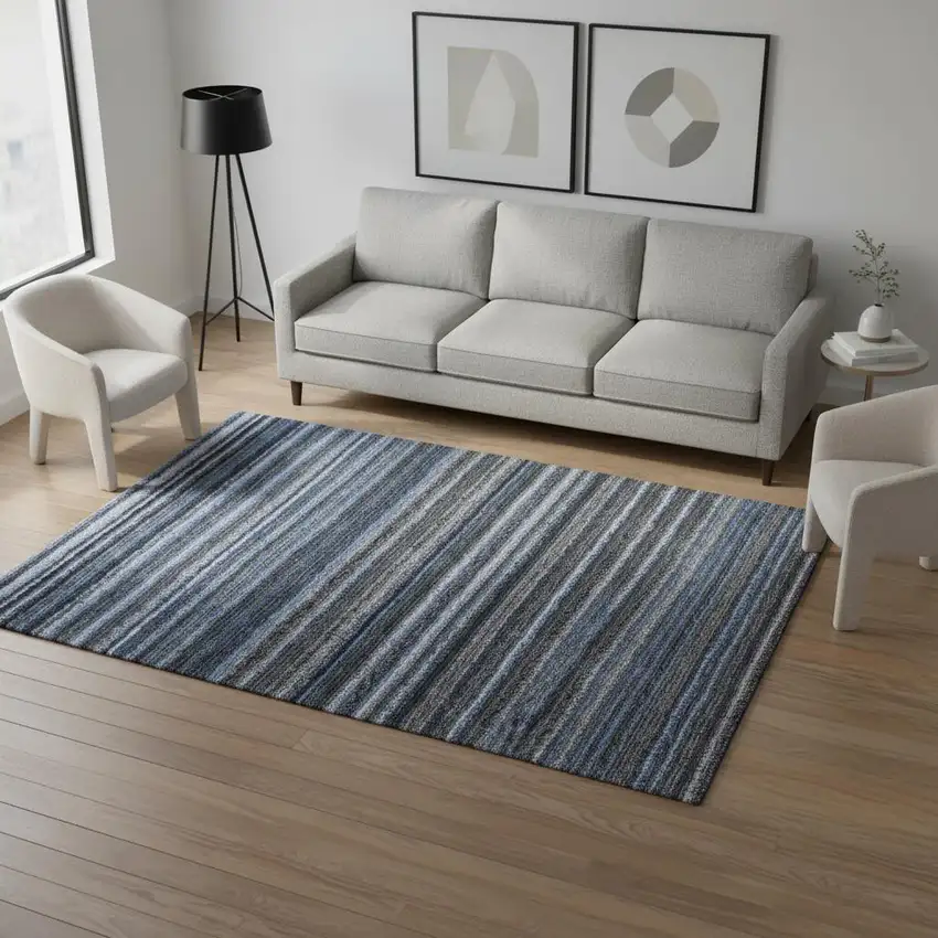 Blue And Gray Striped Washable Area Rug With UV Protection Photo 2