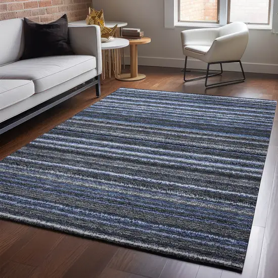 Blue And Gray Striped Washable Area Rug With UV Protection Photo 7