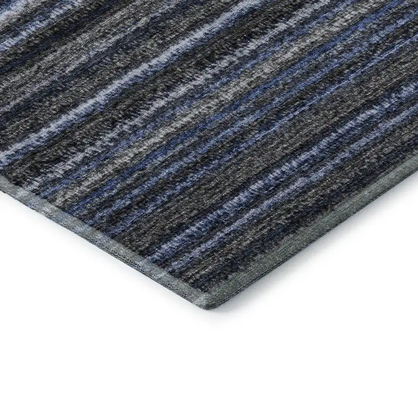Blue And Gray Striped Washable Area Rug With UV Protection Photo 7