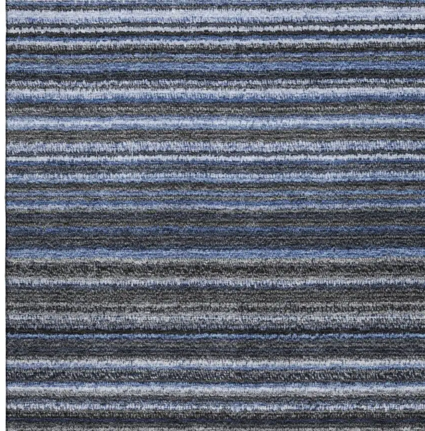 Blue And Gray Striped Washable Area Rug With UV Protection Photo 6