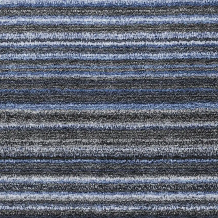 Blue And Gray Striped Washable Area Rug With UV Protection Photo 5