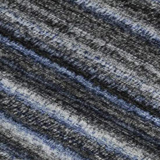 Blue And Gray Striped Washable Area Rug With UV Protection Photo 4