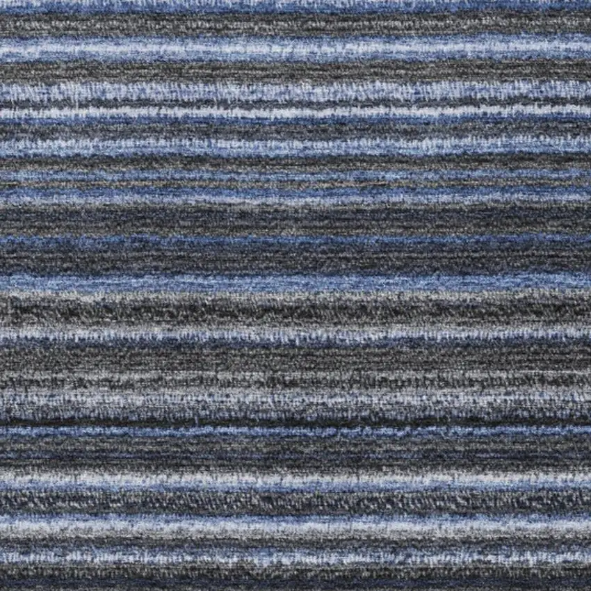 Blue And Gray Striped Washable Area Rug With UV Protection Photo 3