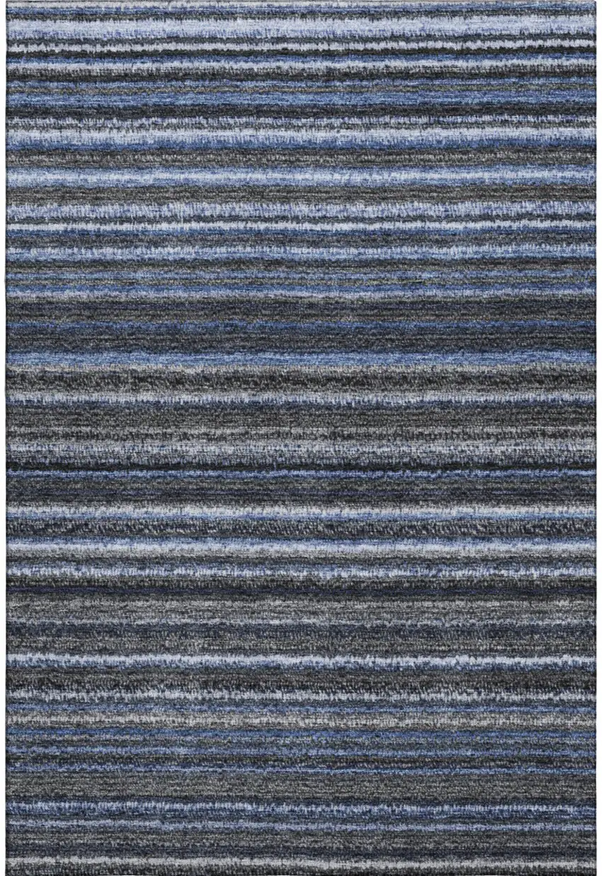 Blue And Gray Striped Washable Area Rug With UV Protection Photo 1
