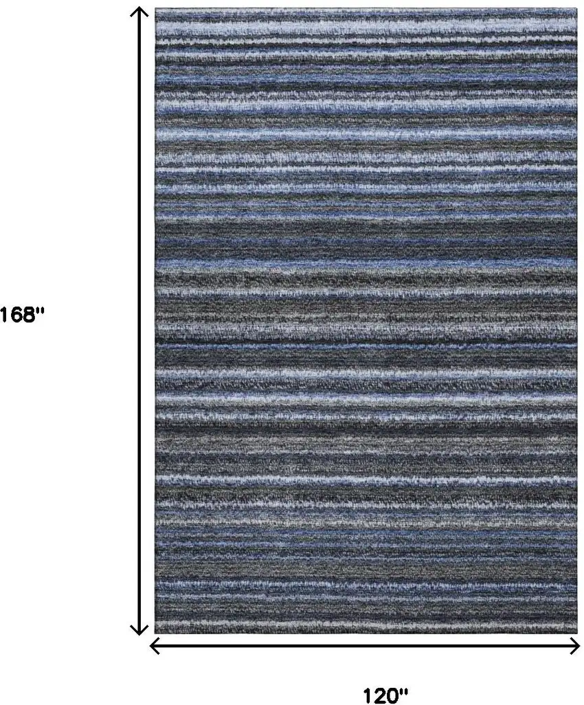 Blue And Gray Striped Washable Area Rug With UV Protection Photo 7