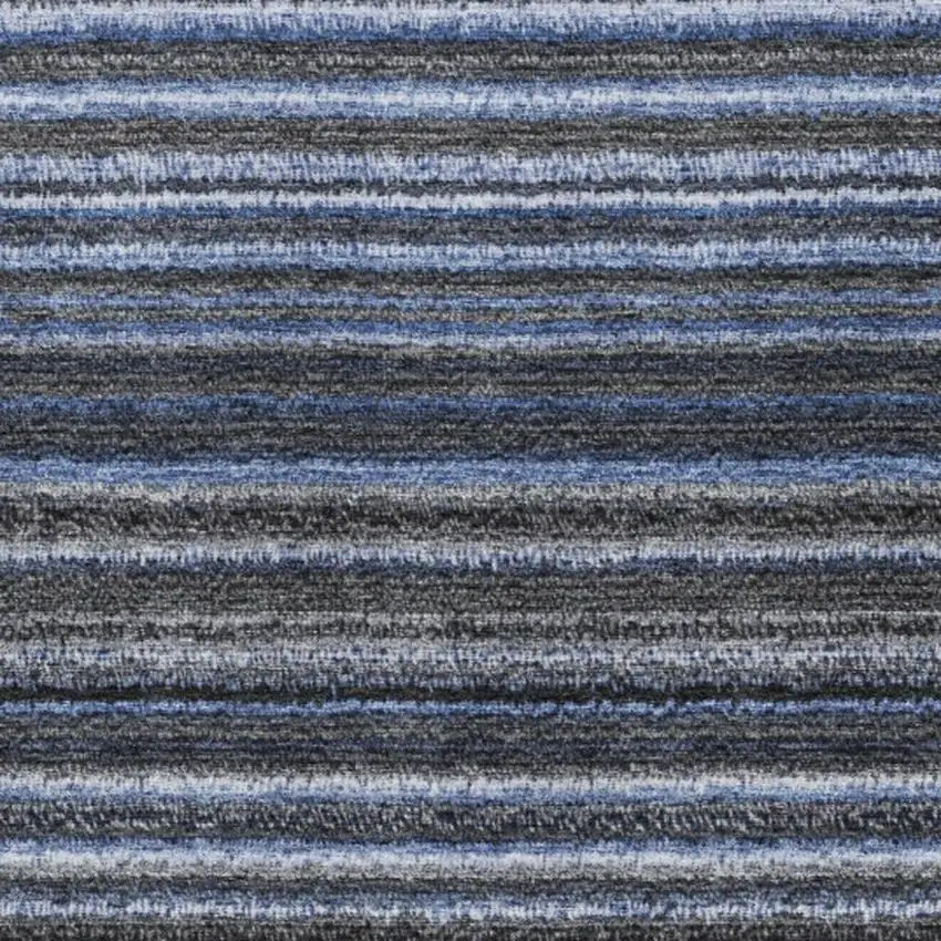 Blue And Gray Striped Washable Area Rug With UV Protection Photo 3