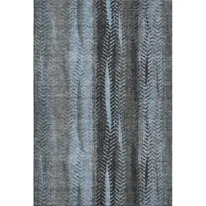 Photo of Blue And Gray Striped Washable Area Rug With UV Protection
