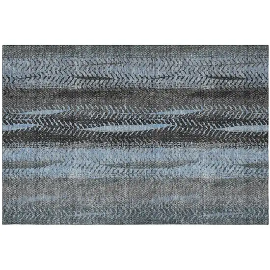 Blue And Gray Striped Washable Area Rug With UV Protection Photo 2