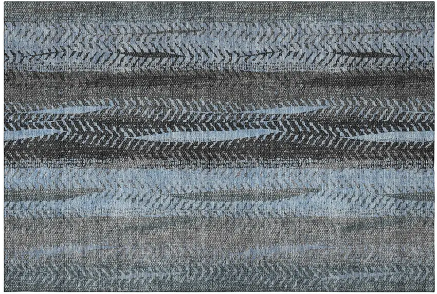 Blue And Gray Striped Washable Area Rug With UV Protection Photo 2