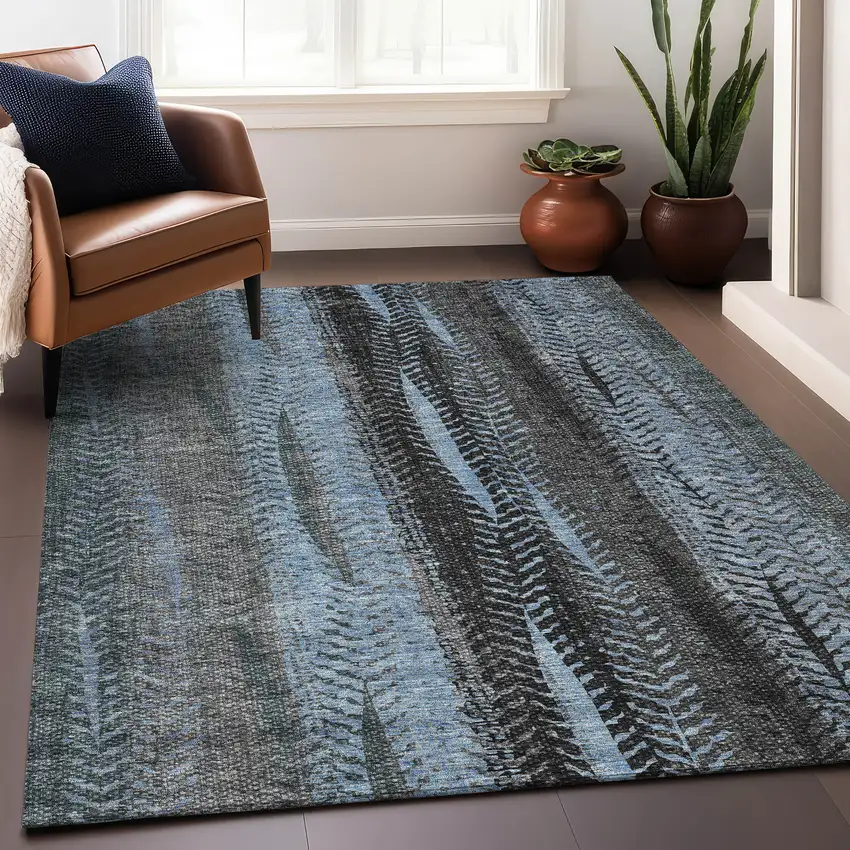 Blue And Gray Striped Washable Area Rug With UV Protection Photo 6