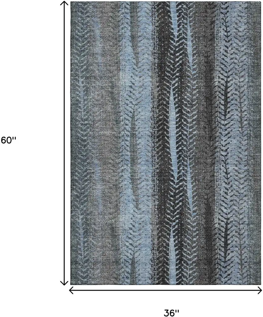 Blue And Gray Striped Washable Area Rug With UV Protection Photo 7
