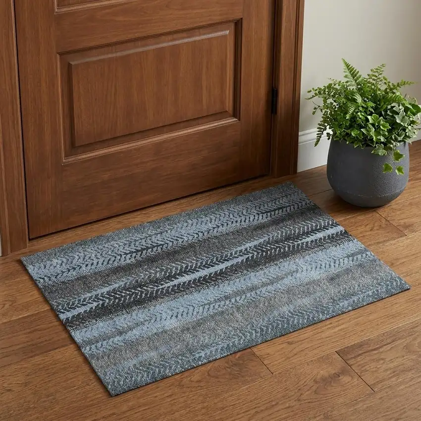 Blue And Gray Striped Washable Area Rug With UV Protection Photo 1