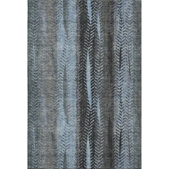 Blue And Gray Striped Washable Area Rug With UV Protection Photo 2