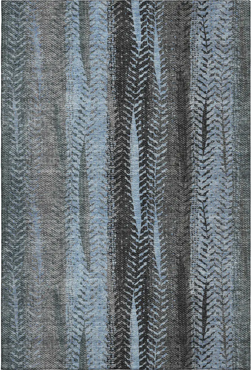 Blue And Gray Striped Washable Area Rug With UV Protection Photo 2
