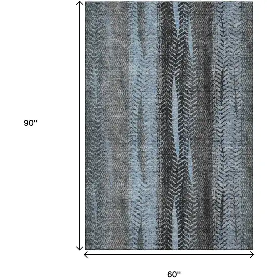Blue And Gray Striped Washable Area Rug With UV Protection Photo 3