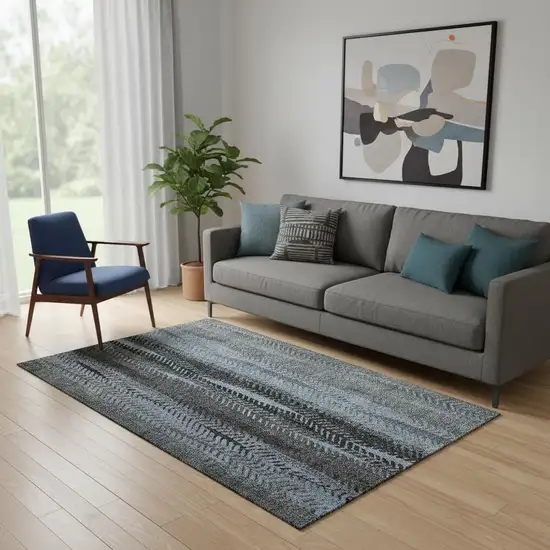 Blue And Gray Striped Washable Area Rug With UV Protection Photo 1