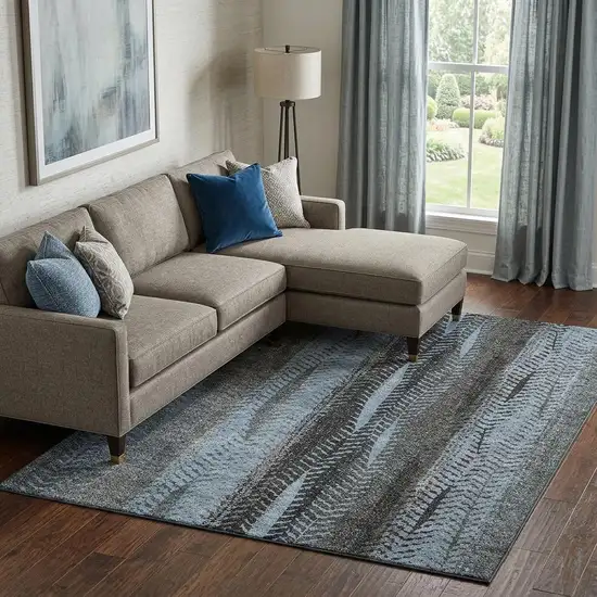 Blue And Gray Striped Washable Area Rug With UV Protection Photo 1