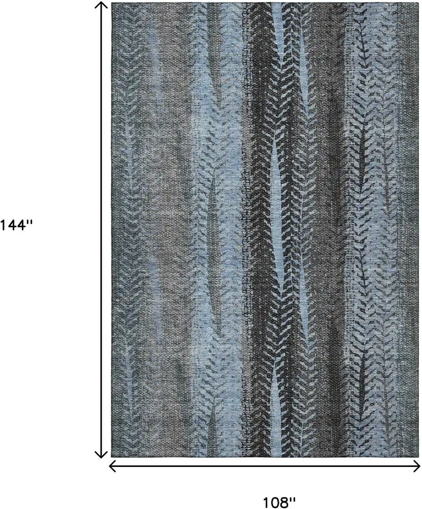 Blue And Gray Striped Washable Area Rug With UV Protection Photo 3