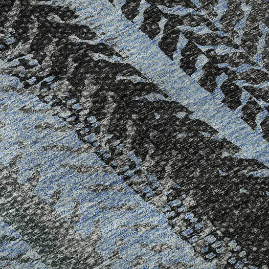 Blue And Gray Striped Washable Area Rug With UV Protection Photo 9