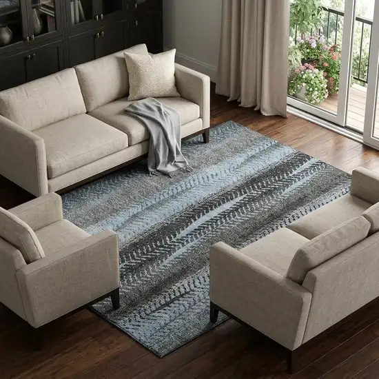 Blue And Gray Striped Washable Area Rug With UV Protection Photo 1