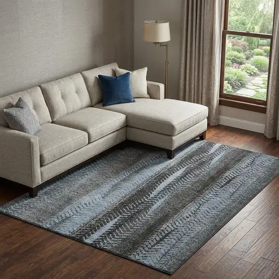 Blue And Gray Striped Washable Area Rug With UV Protection Photo 1