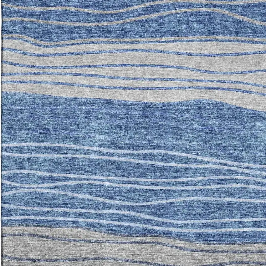 Blue And Gray Striped Washable Area Rug With UV Protection Photo 3