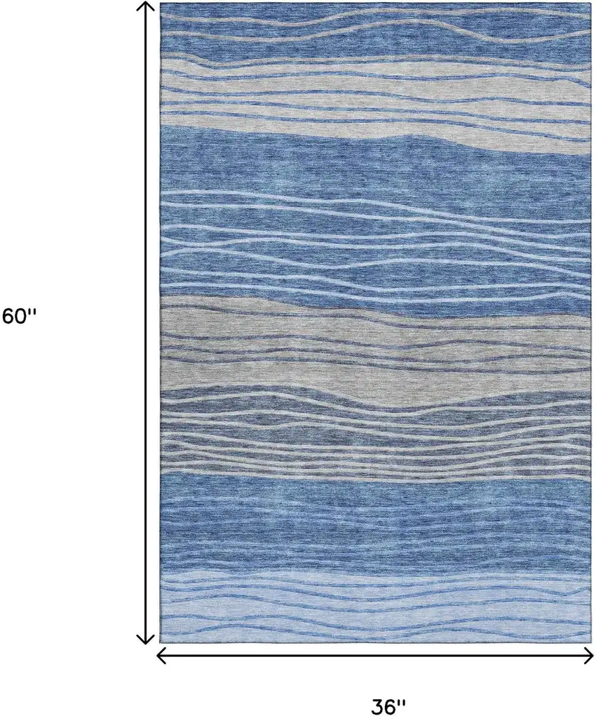 Blue And Gray Striped Washable Area Rug With UV Protection Photo 3