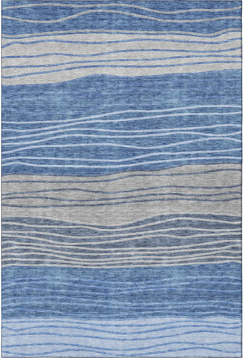 Blue And Gray Striped Washable Area Rug With UV Protection Photo 4