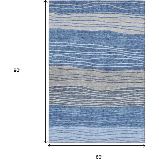 Blue And Gray Striped Washable Area Rug With UV Protection Photo 3