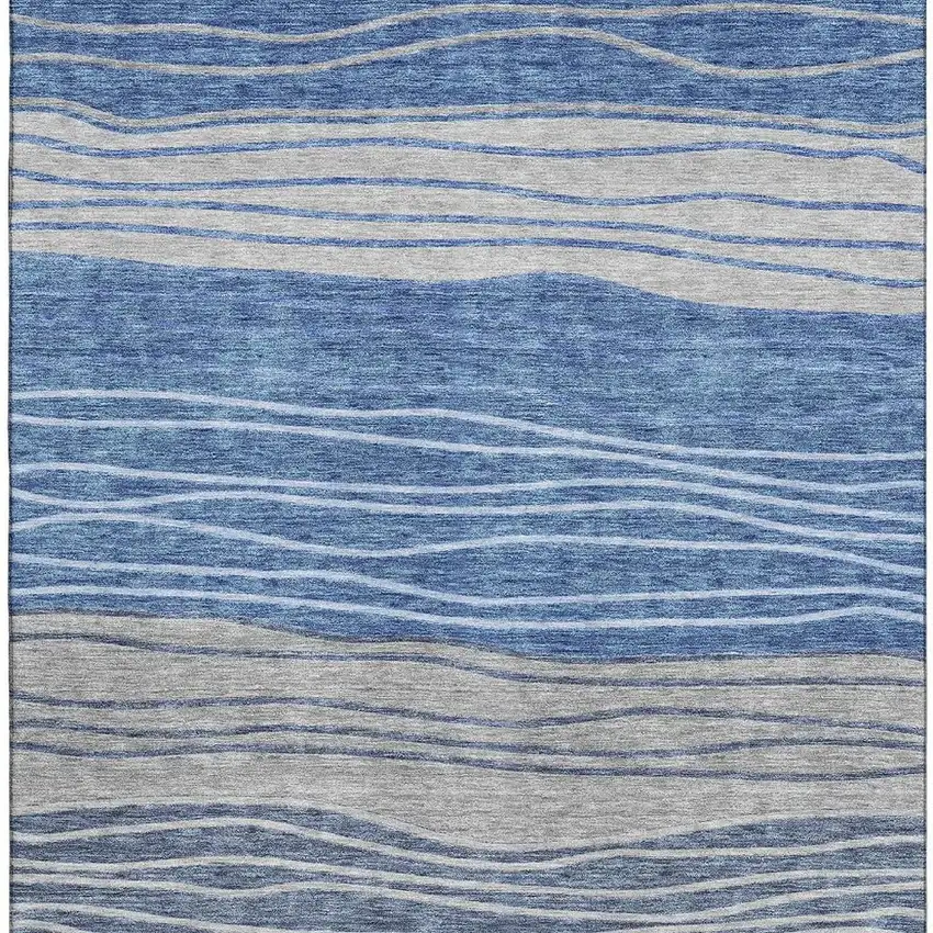 Blue And Gray Striped Washable Area Rug With UV Protection Photo 3