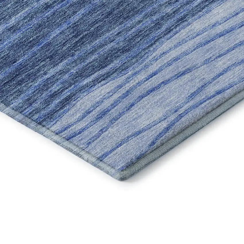Blue And Gray Striped Washable Area Rug With UV Protection Photo 8