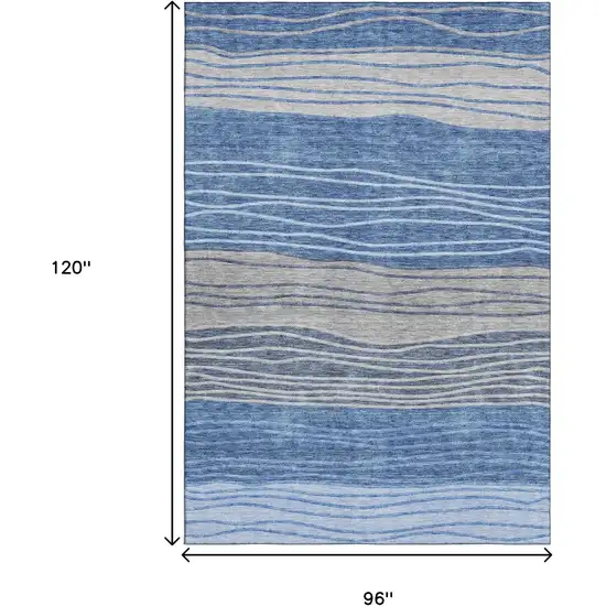 Blue And Gray Striped Washable Area Rug With UV Protection Photo 3