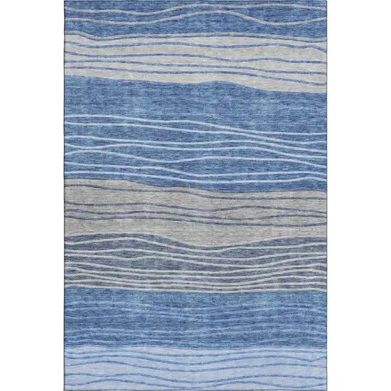 Blue And Gray Striped Washable Area Rug With UV Protection Photo 1