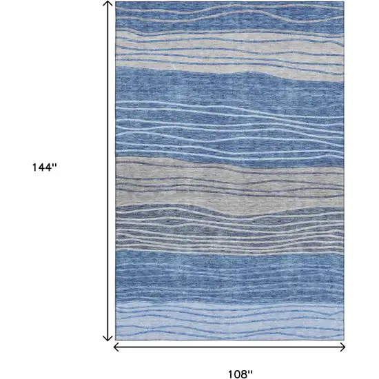 Blue And Gray Striped Washable Area Rug With UV Protection Photo 3